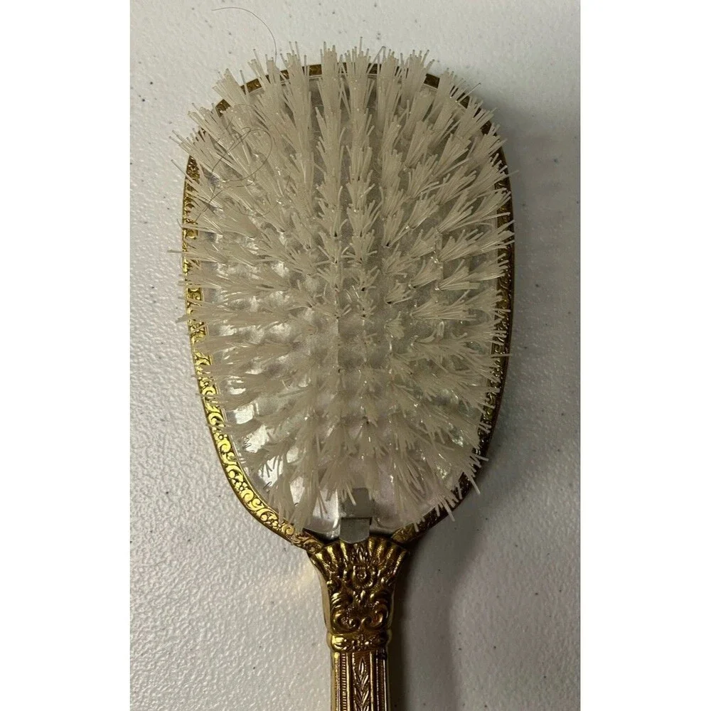 Floral Vanity Hairbrush Ornate Gold Tone 10” Vintage Boudoir Victorian